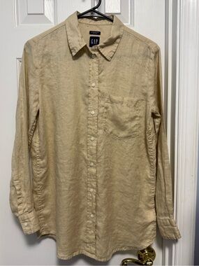 GAP Women's Light Beige 100%Linen Button-Down Shirt